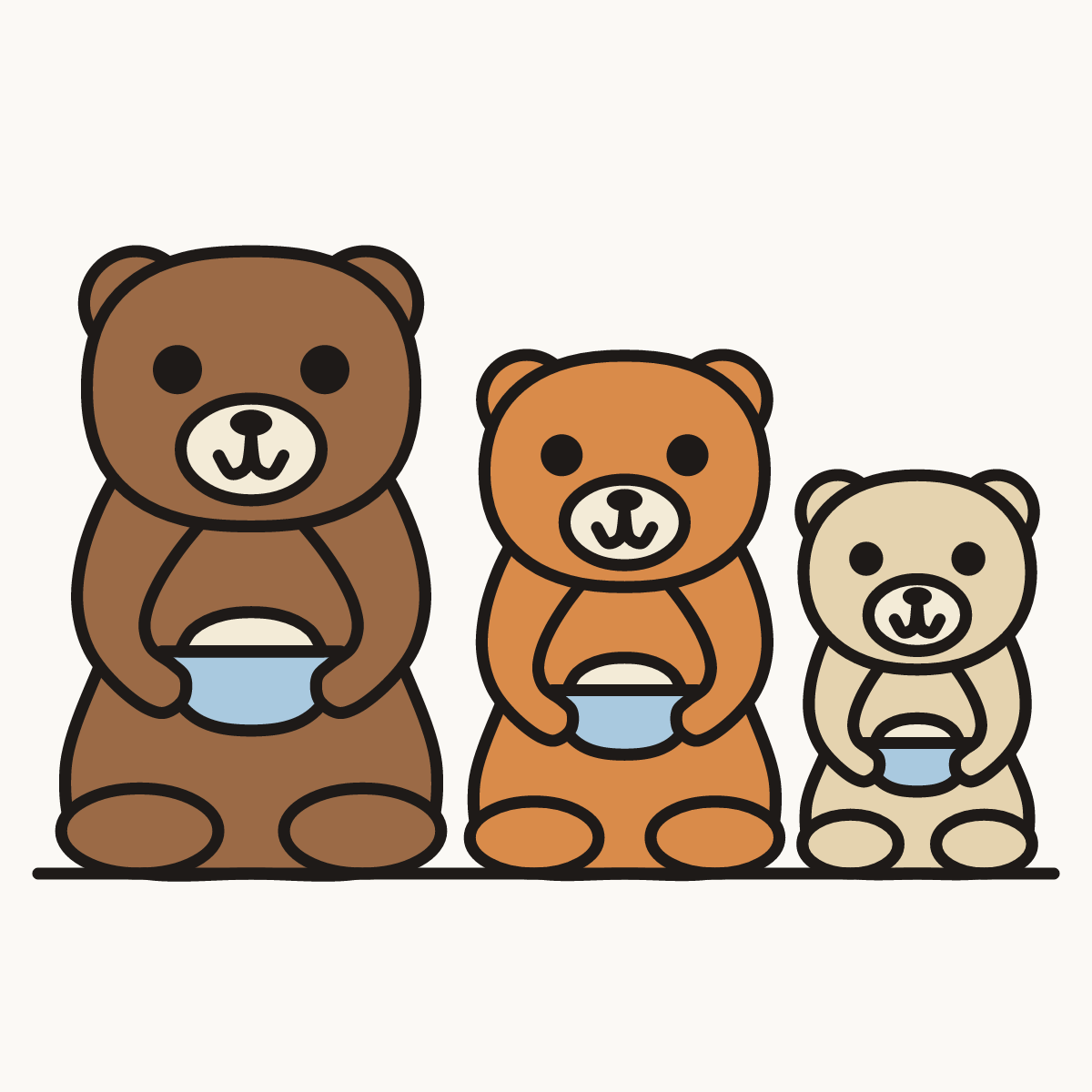 Finished drawing of three bears