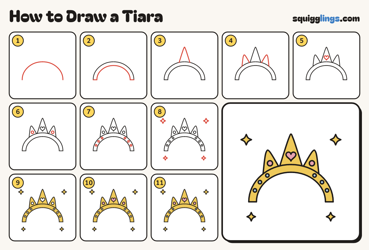 How to Draw a Tiara step by step: all 11 steps in one picture