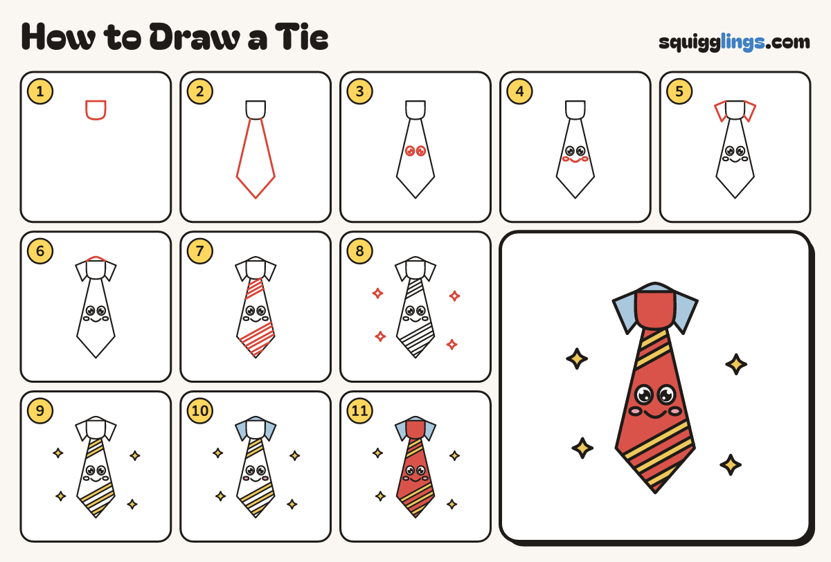 How to Draw a Tie step by step: all 11 steps in one picture