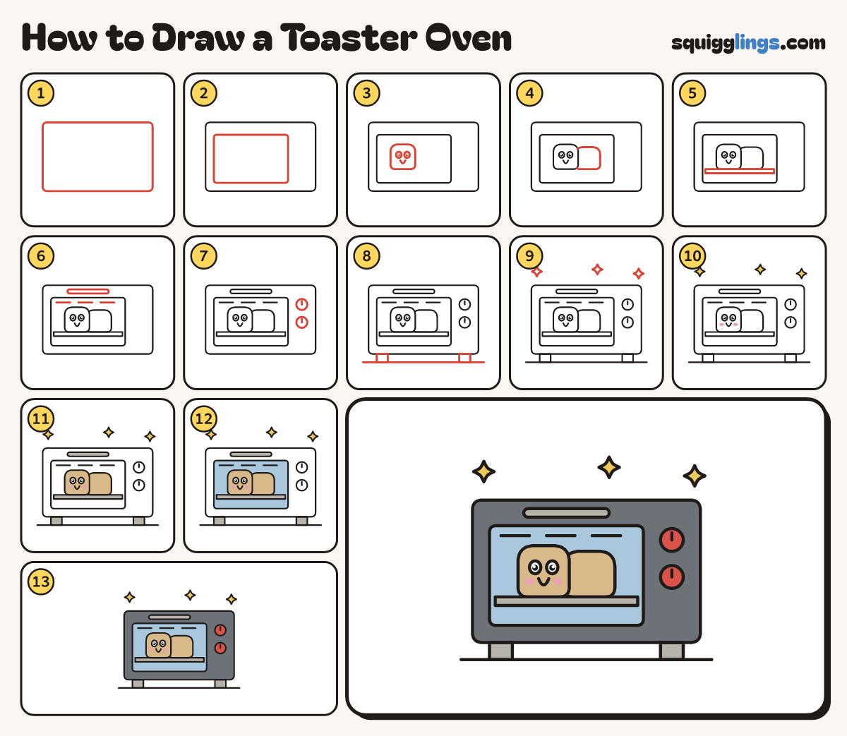 How to Draw a Toaster Oven step by step: all 13 steps in one picture