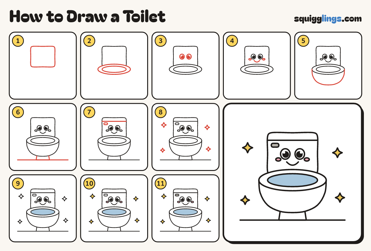 How to Draw a Toilet step by step: all 11 steps in one picture