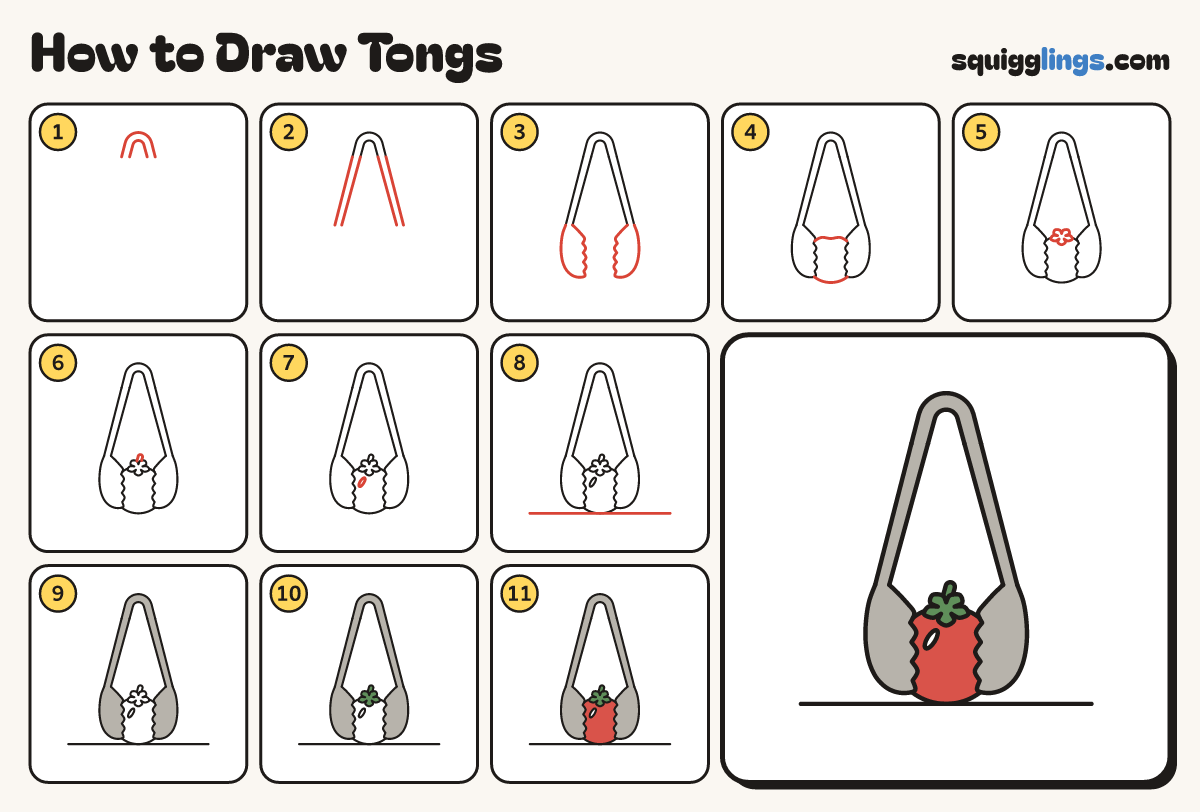 How to Draw Tongs step by step: all 11 steps in one picture