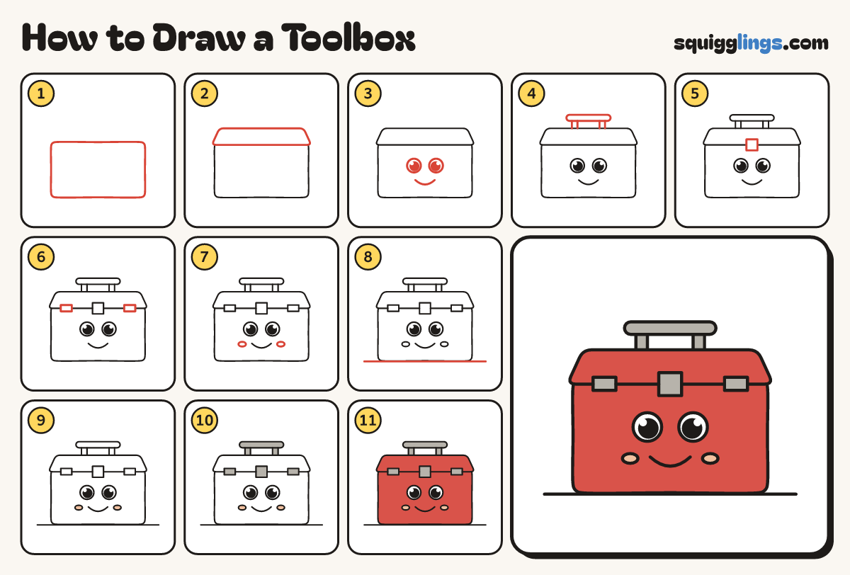 How to Draw a Toolbox step by step: all 11 steps in one picture