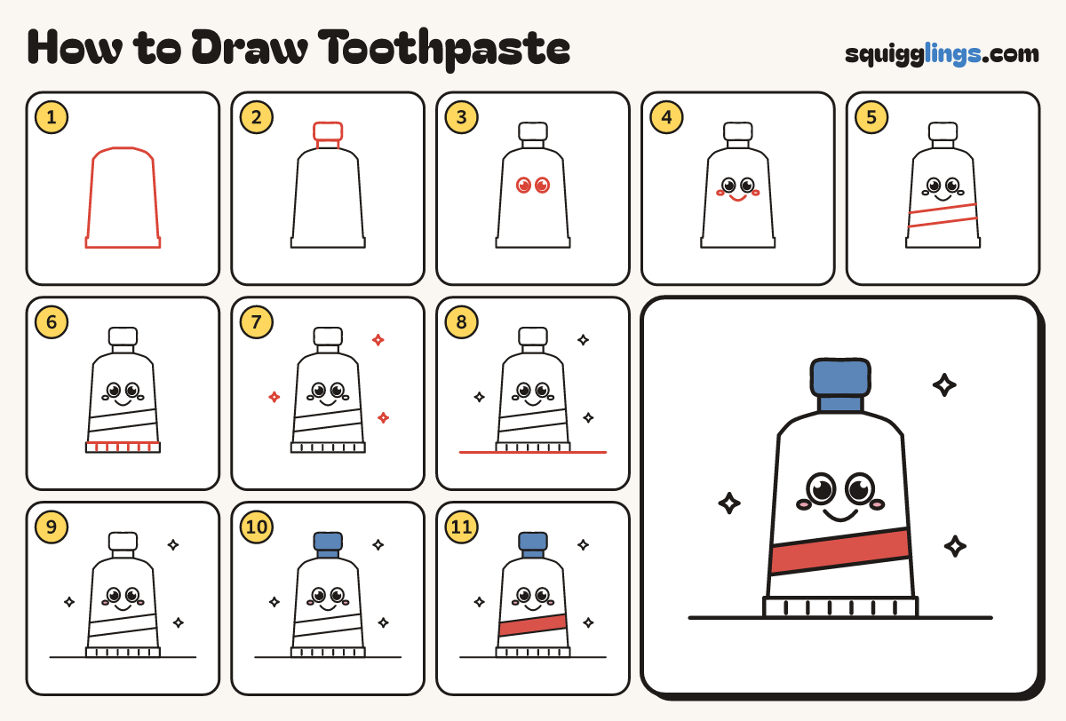 How to Draw Toothpaste step by step: all 11 steps in one picture