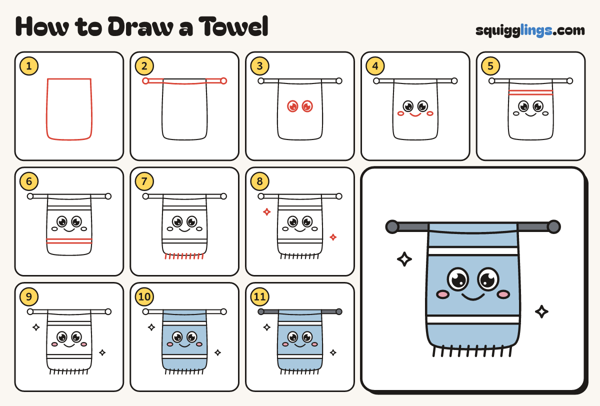 How to Draw a Towel step by step: all 11 steps in one picture