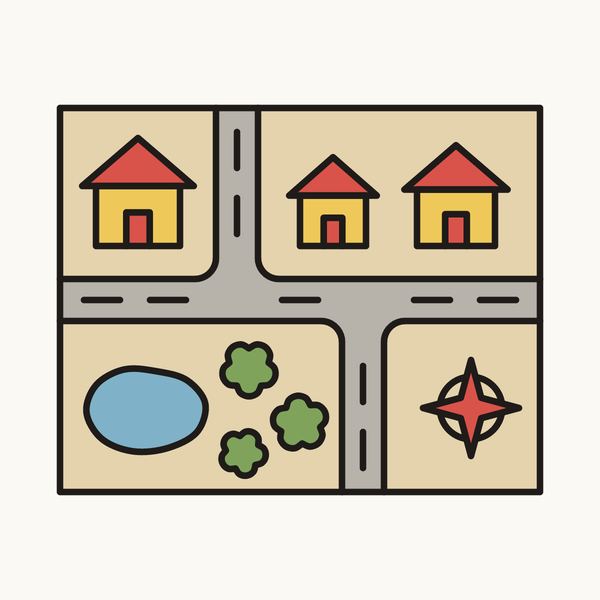 Finished drawing of a town map