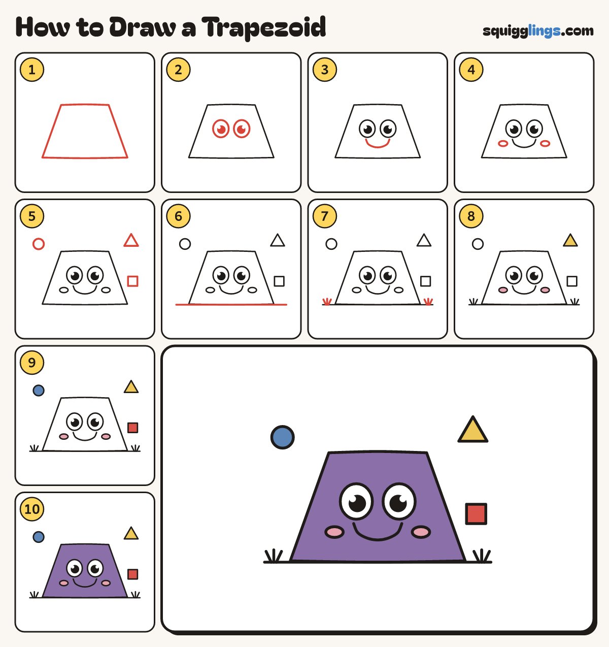 How to Draw a Trapezoid step by step: all 10 steps in one picture