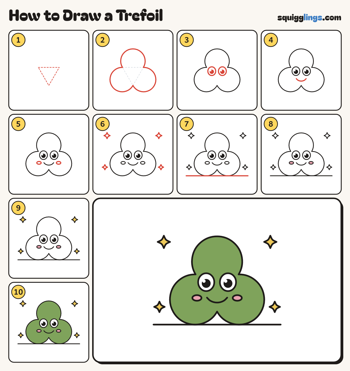 How to Draw a Trefoil step by step: all 10 steps in one picture