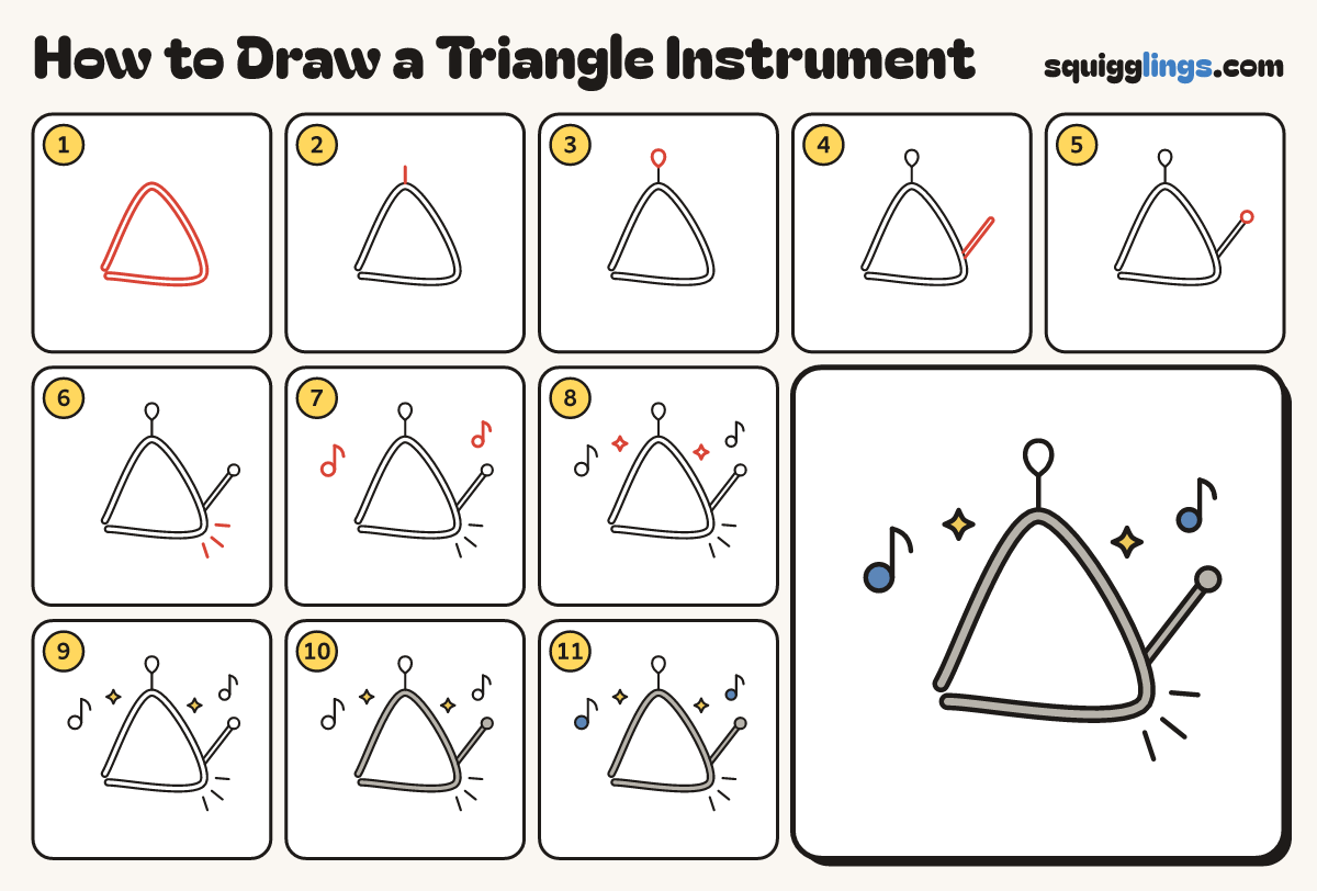 How to Draw a Triangle Instrument step by step: all 11 steps in one picture