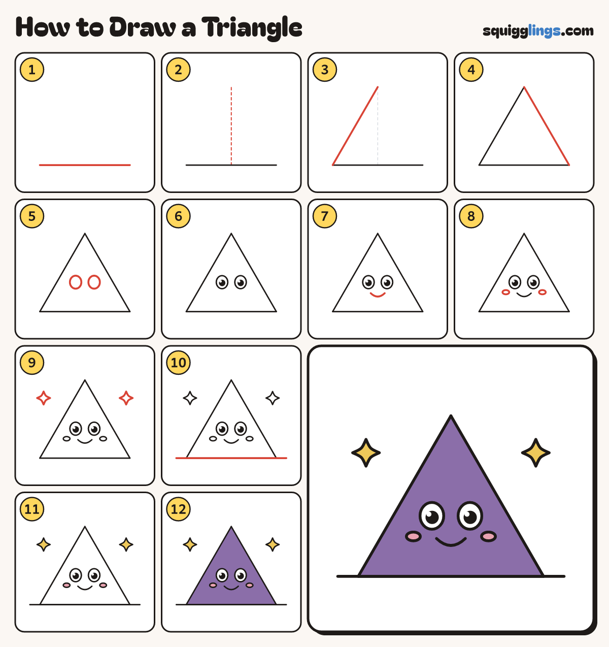 How to Draw a Triangle step by step: all 12 steps in one picture