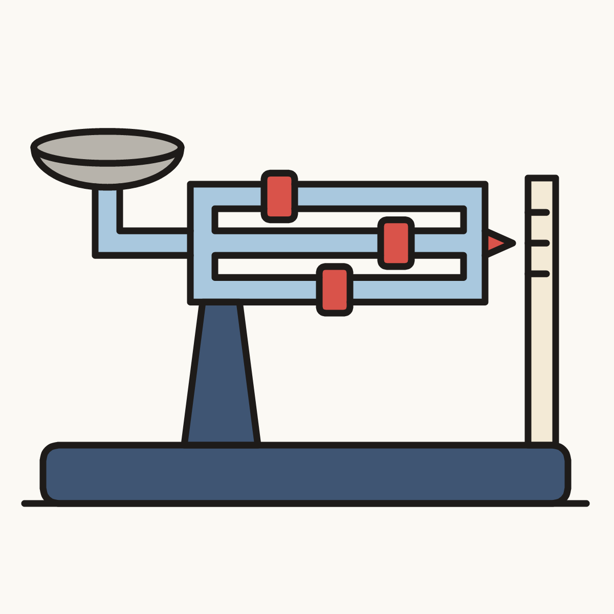 Finished drawing of a triple beam balance