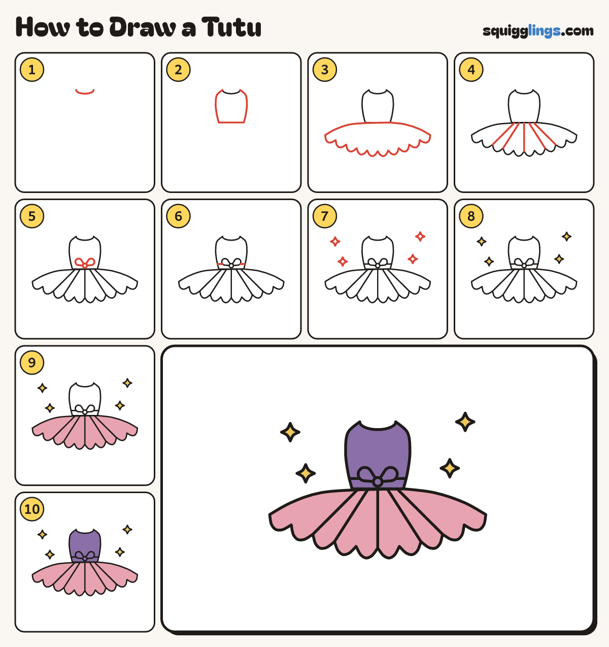 How to Draw a Tutu step by step: all 10 steps in one picture