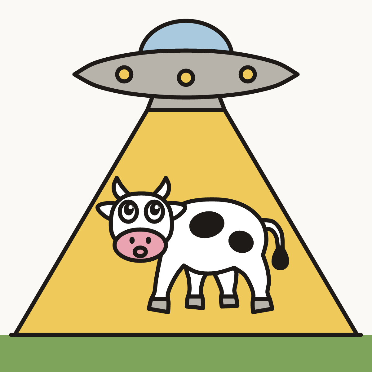 Finished drawing of a UFO beaming up a cow