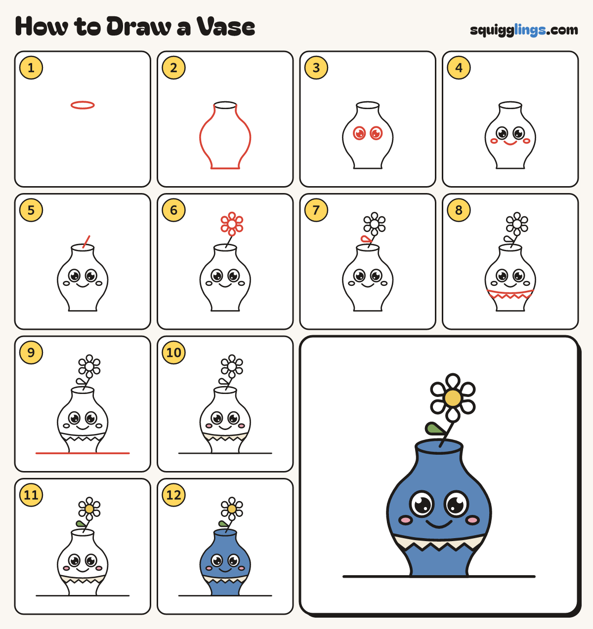 How to Draw a Vase step by step: all 12 steps in one picture