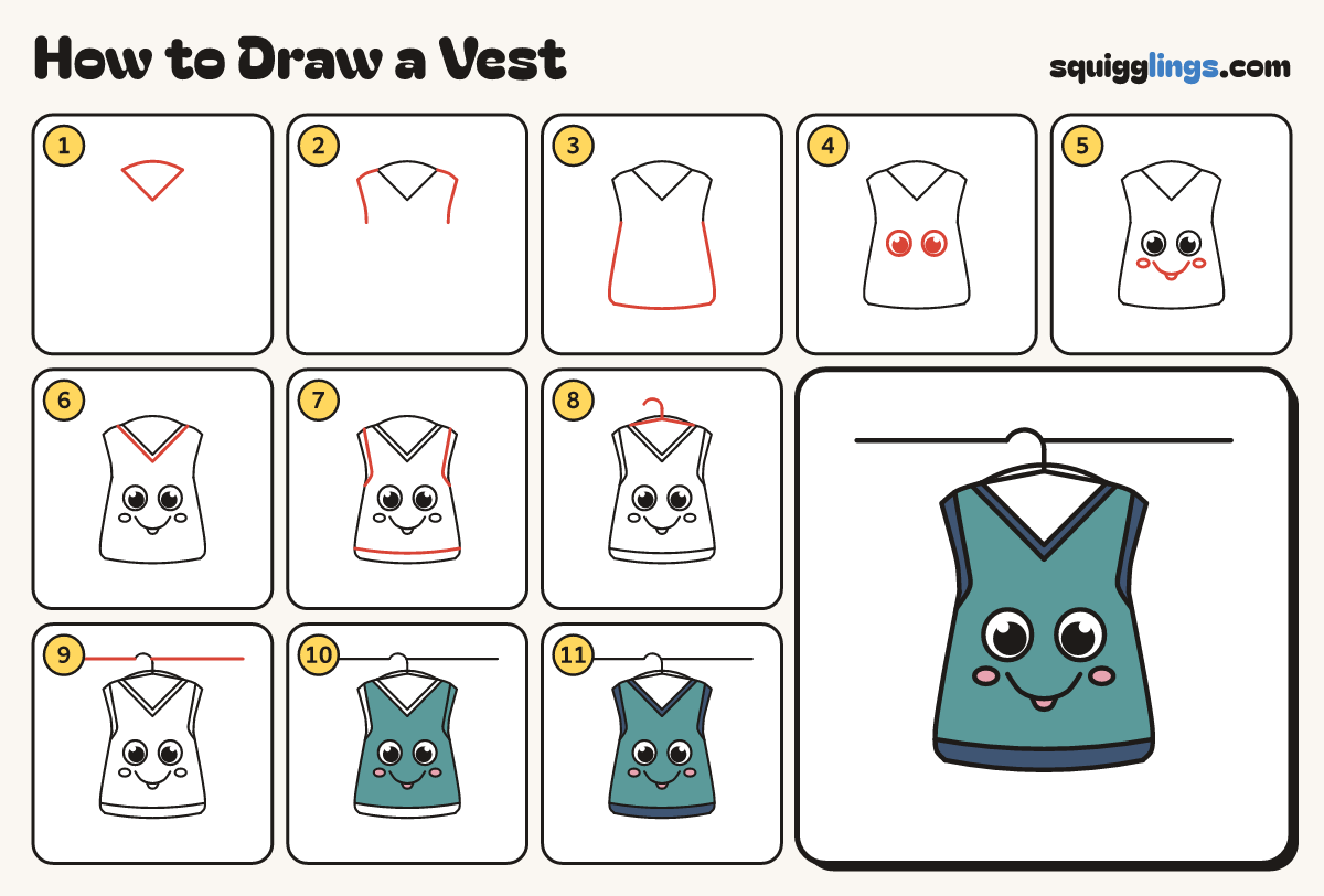 How to Draw a Vest step by step: all 11 steps in one picture