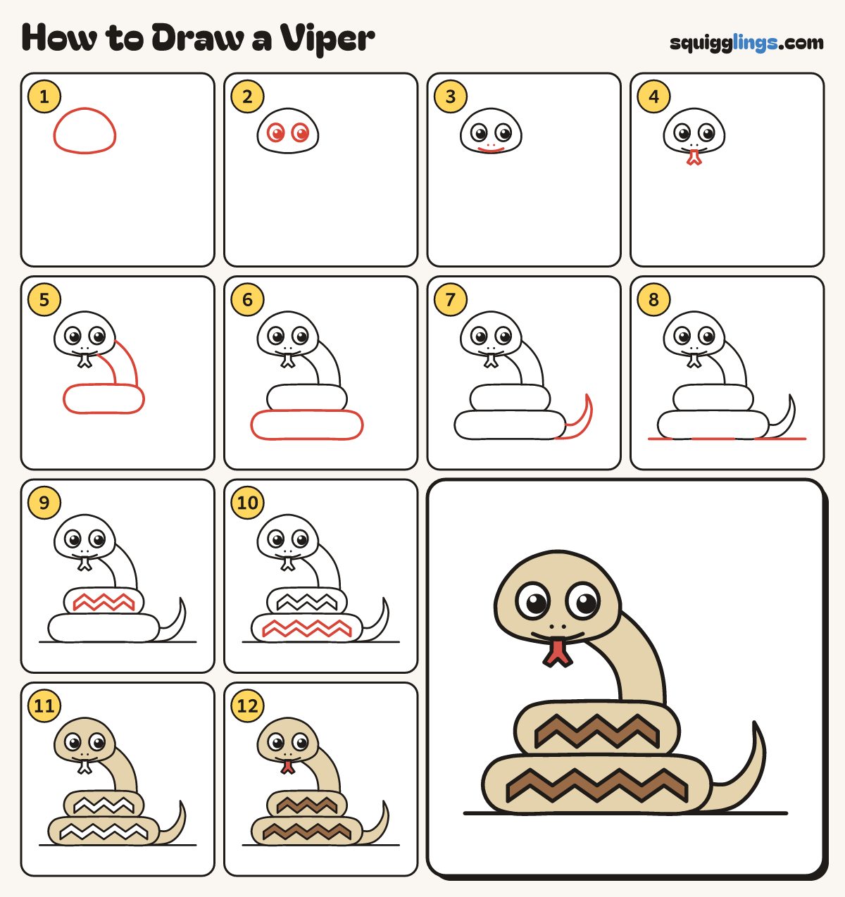 How to Draw a Viper step by step: all 12 steps in one picture