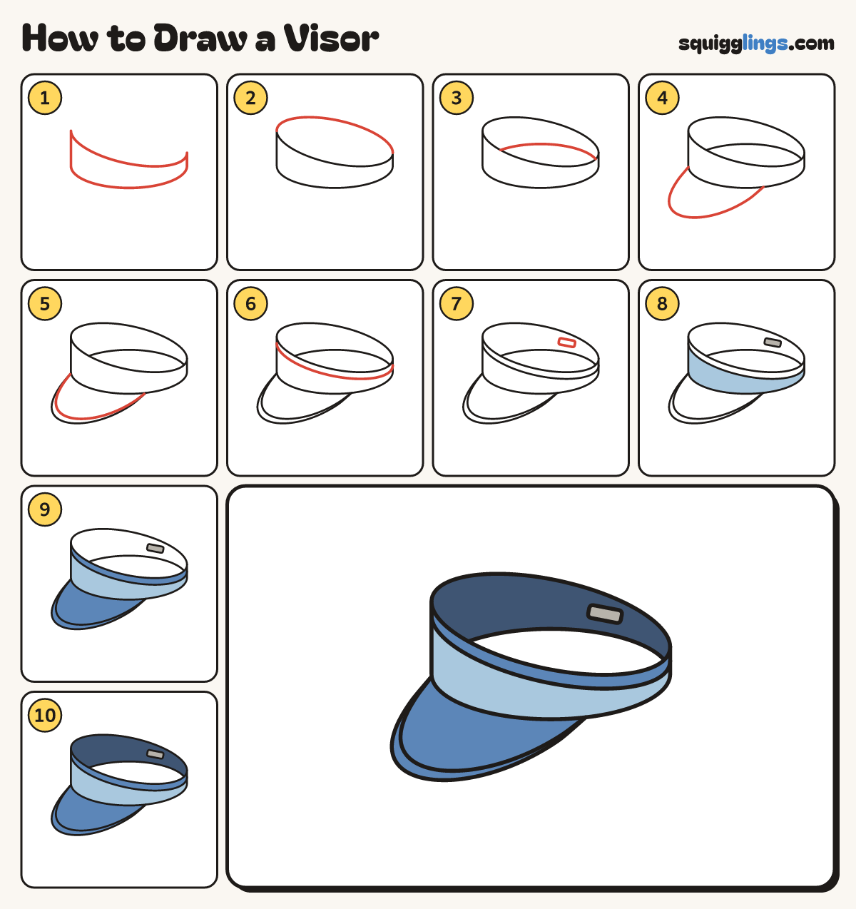 How to Draw a Visor step by step: all 10 steps in one picture