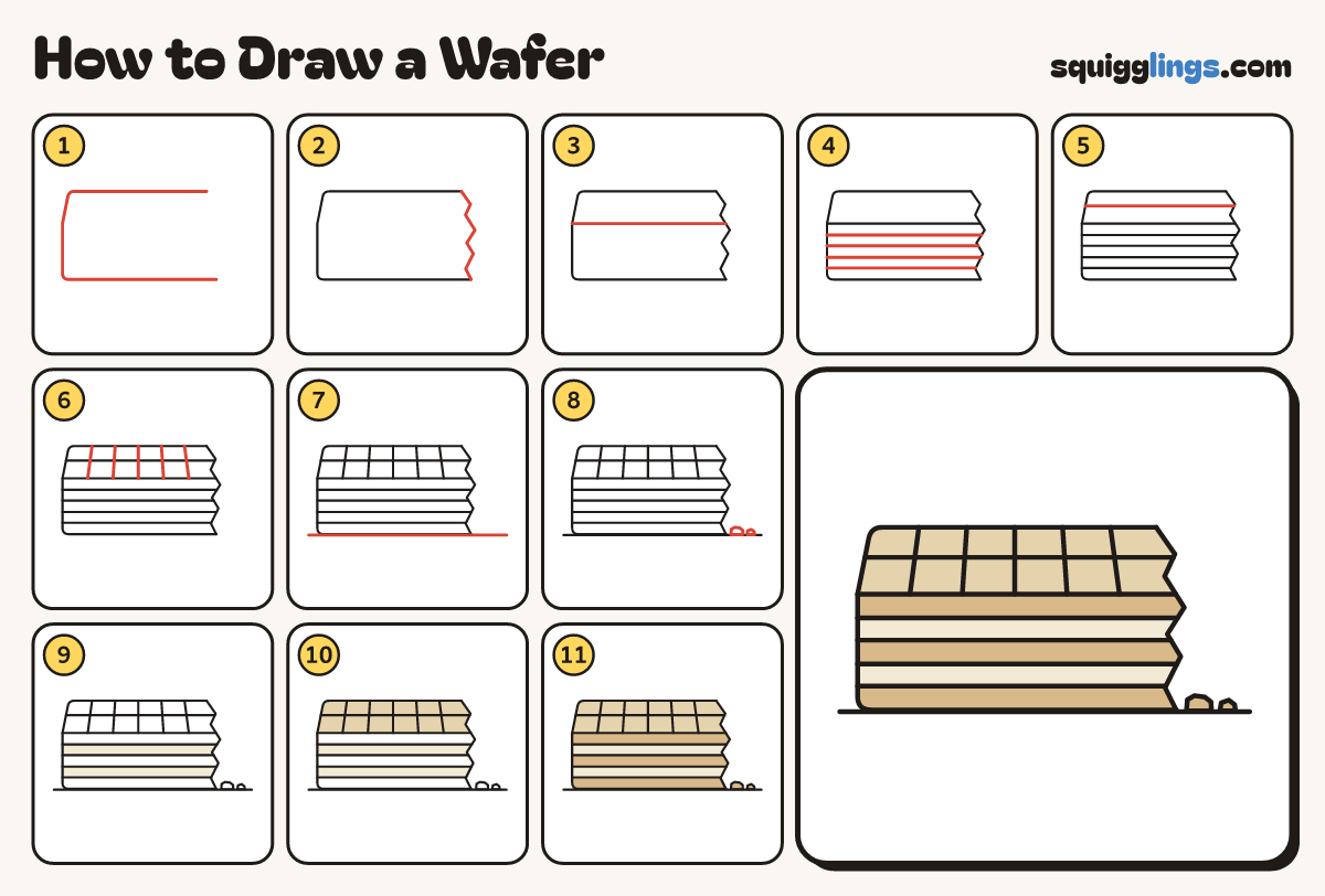 How to Draw a Wafer step by step: all 11 steps in one picture