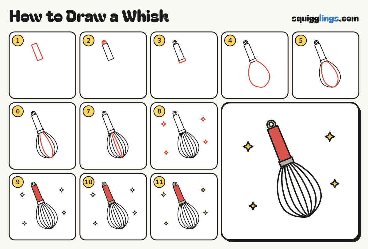 How to Draw a Whisk step by step: all 11 steps in one picture