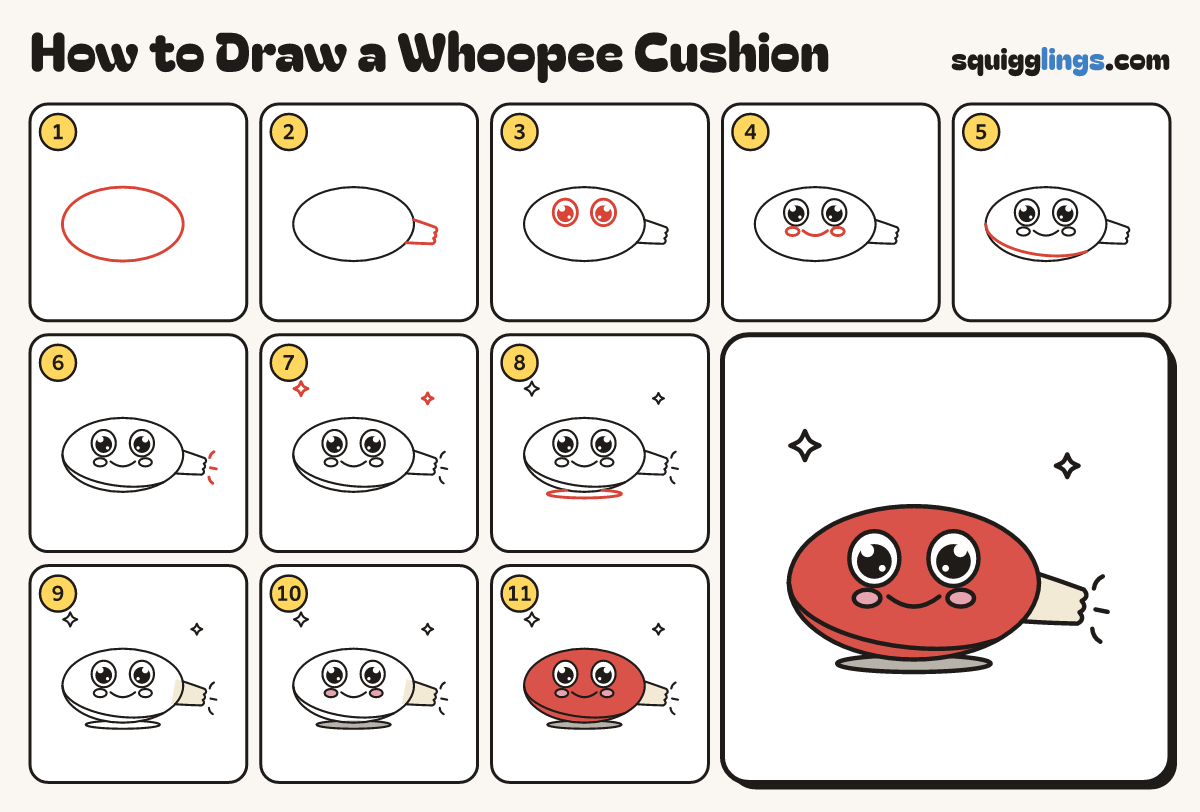 How to Draw a Whoopee Cushion step by step: all 11 steps in one picture