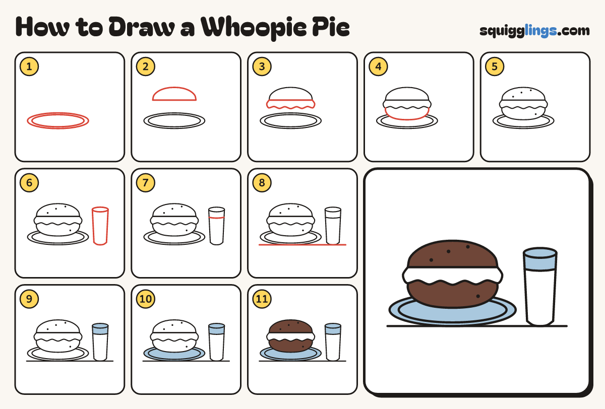 How to Draw a Whoopie Pie step by step: all 11 steps in one picture