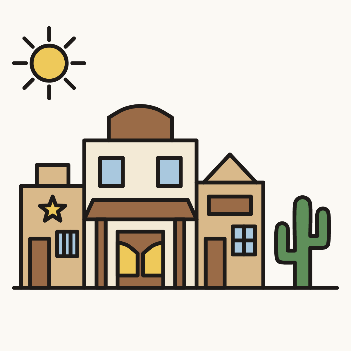 Finished drawing of a wild west town