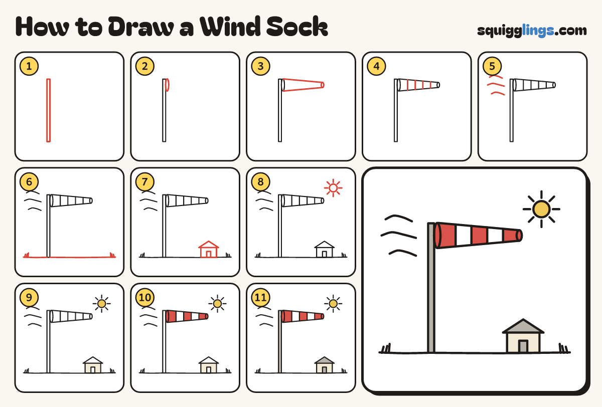 How to Draw a Wind Sock step by step: all 11 steps in one picture
