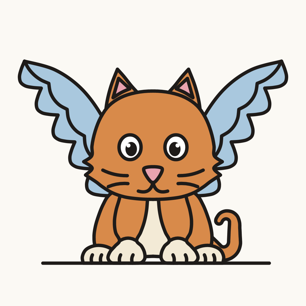 Finished drawing of a winged cat
