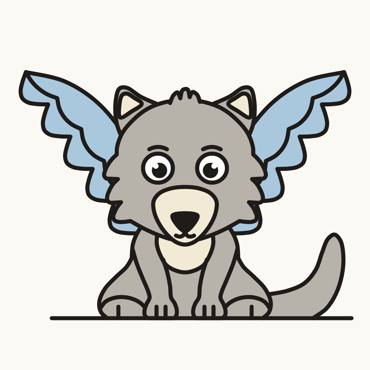 Finished drawing of a winged wolf