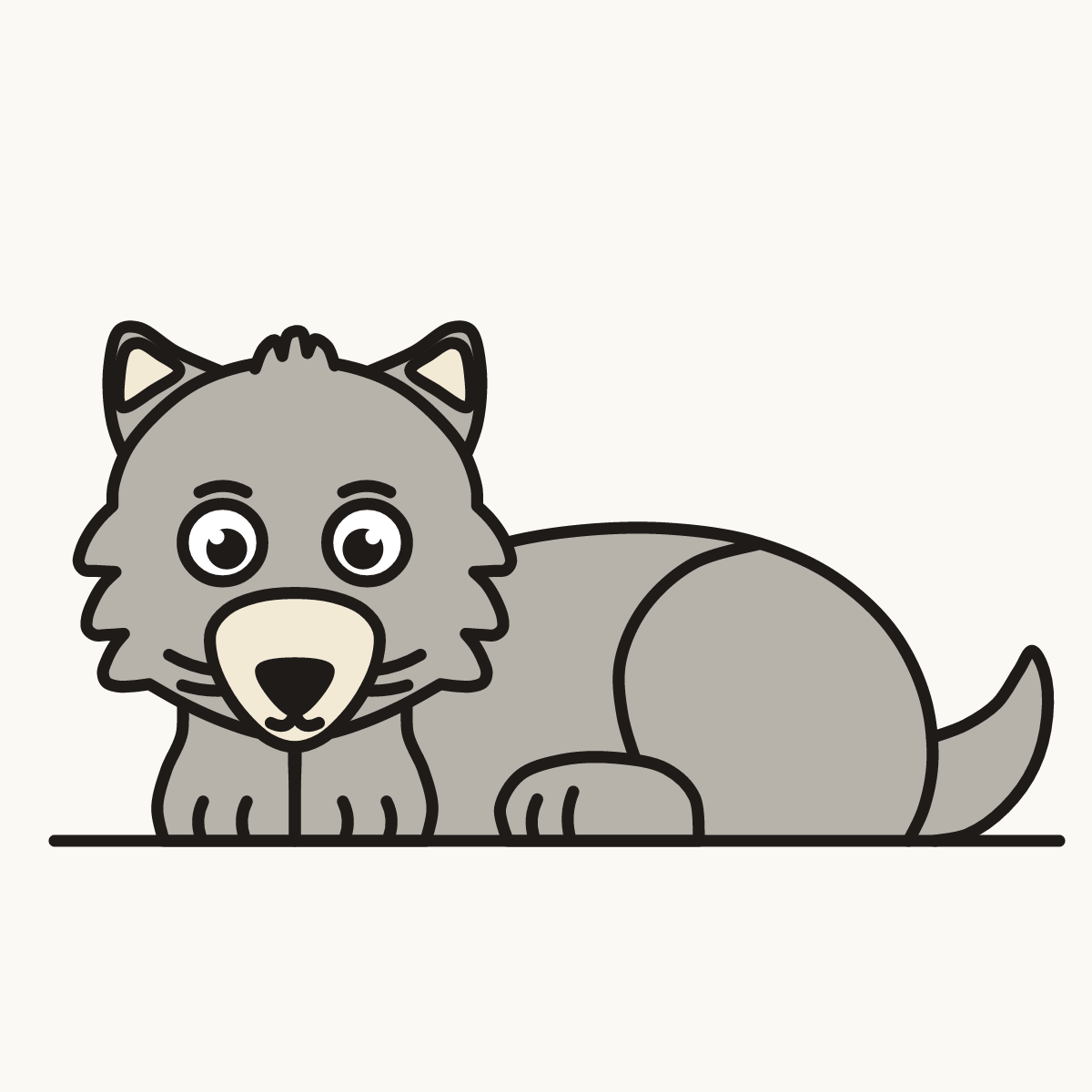 Finished drawing of a wolf lying down
