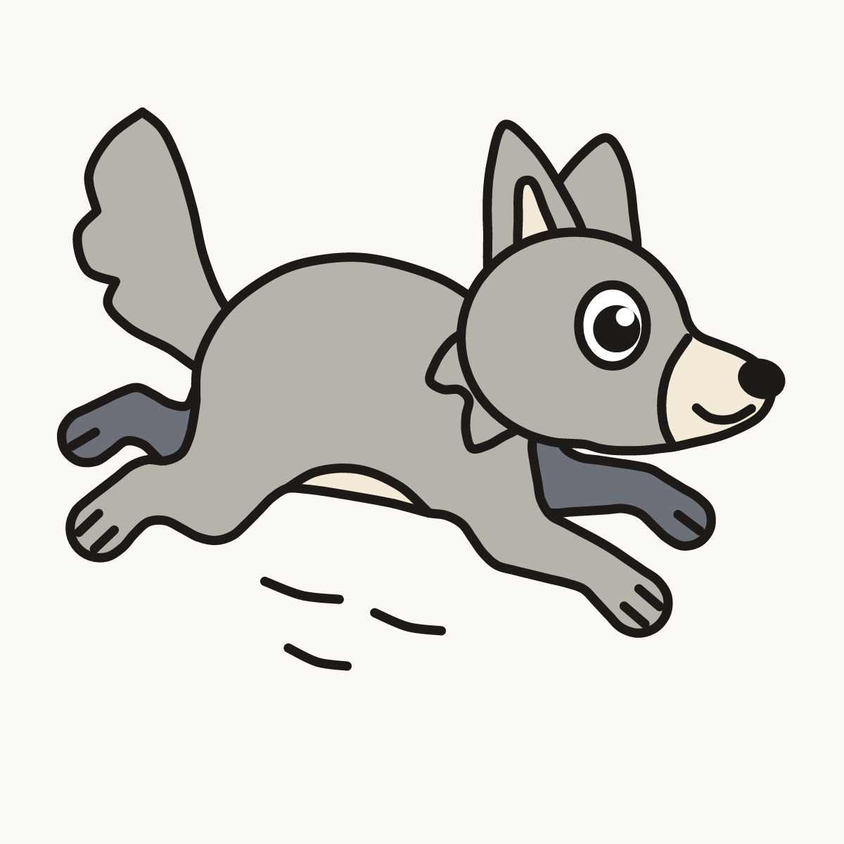 Finished drawing of a wolf pup jumping
