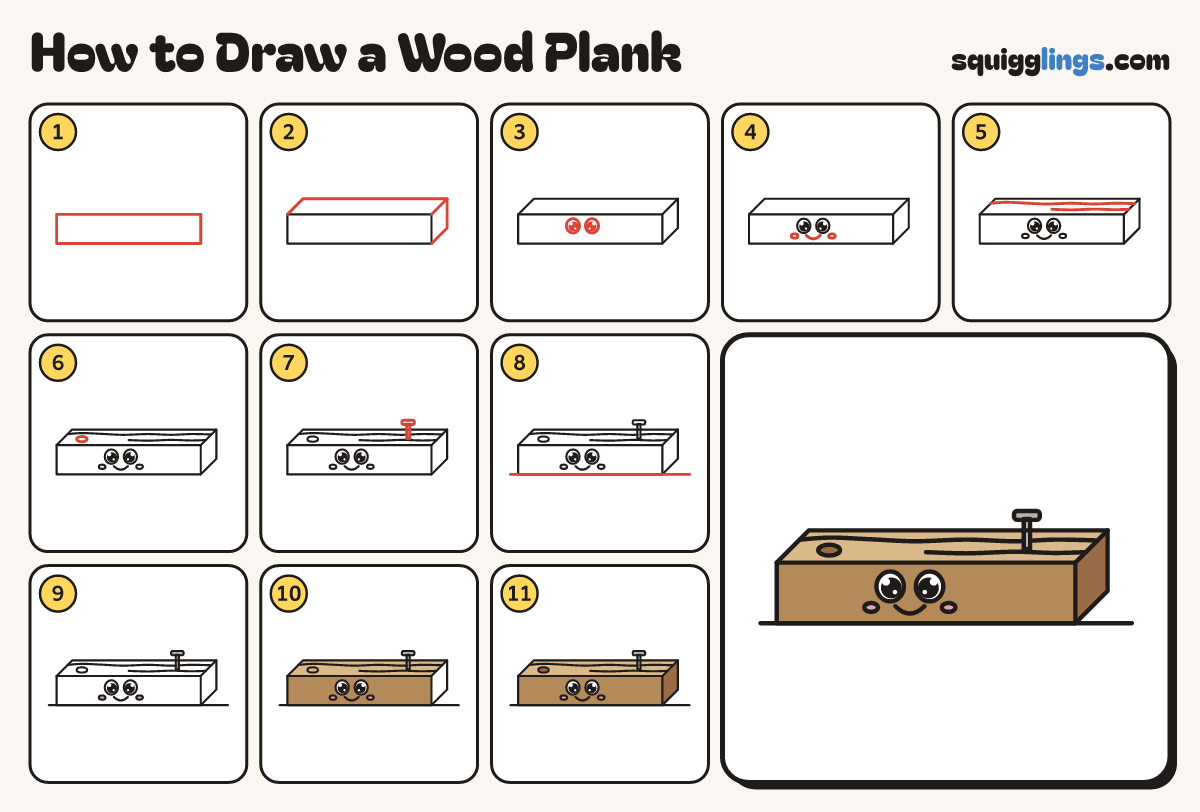 How to Draw a Wood Plank step by step: all 11 steps in one picture
