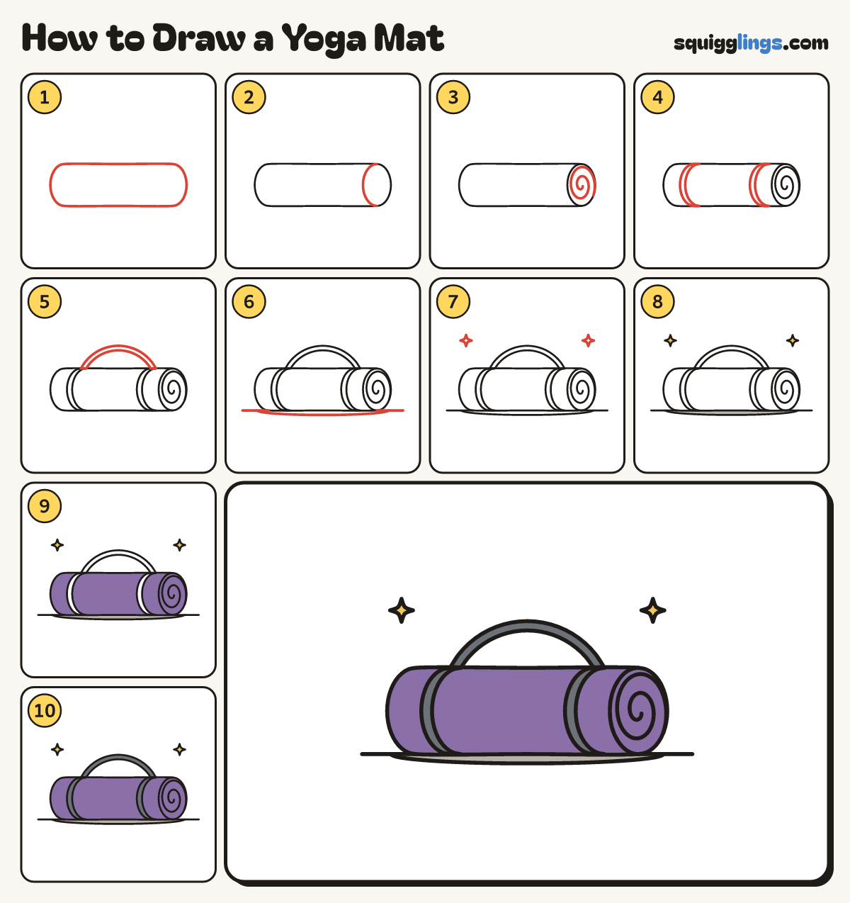 How to Draw a Yoga Mat step by step: all 10 steps in one picture
